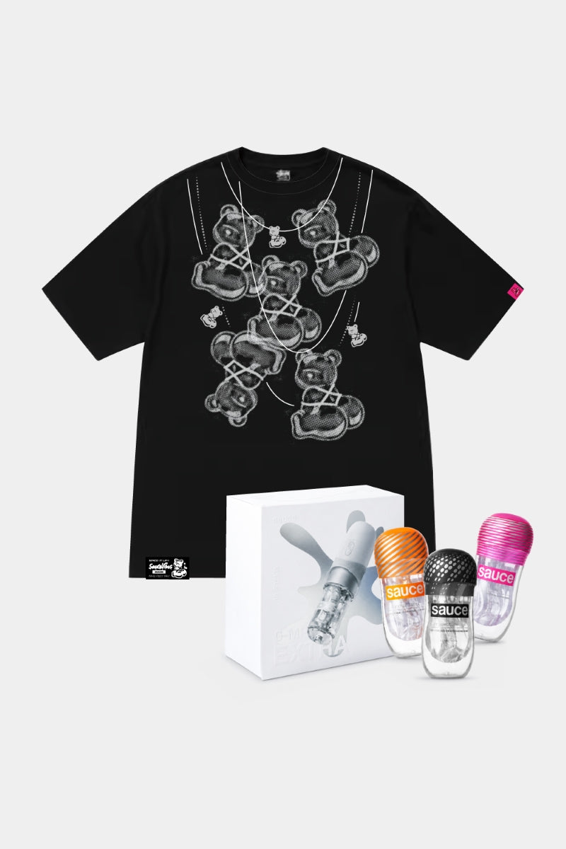 The Saucy Stash Bundle: male masturbator set with Saucy Bear tee